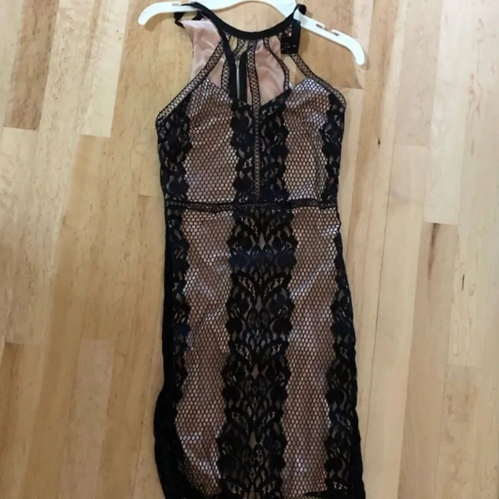 Charlotte Russe Tan Black Lace Dress sz. XS